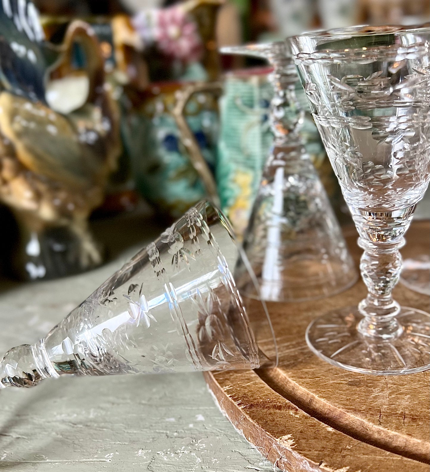 6 19th century wine glasses in cut crystal