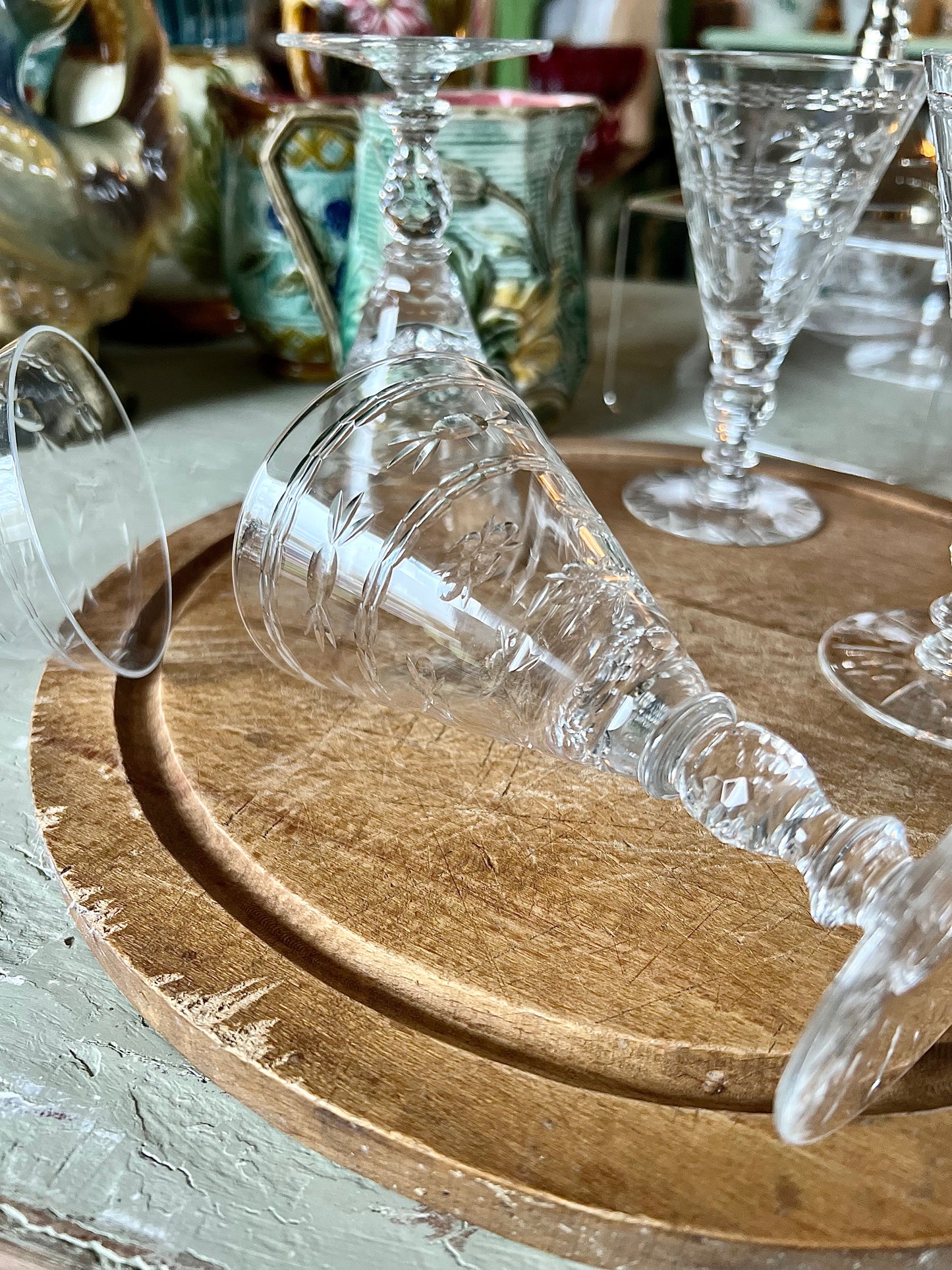6 19th century wine glasses in cut crystal