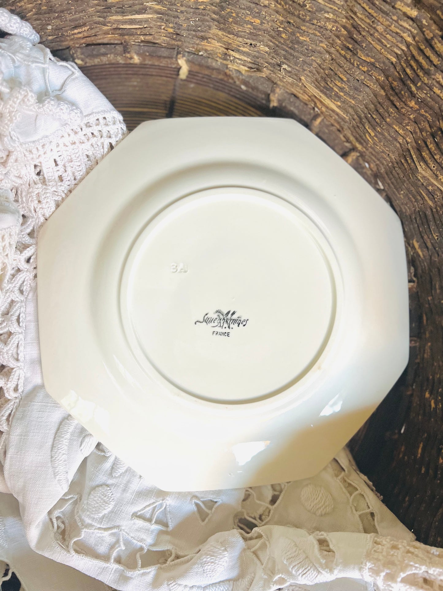 Assiettes plates Sarreguemines, perlées