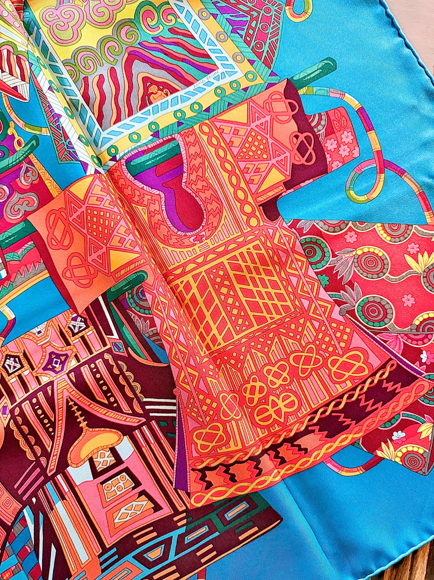 Carré foulard Hermès « Voyage en étoffes » 90/90