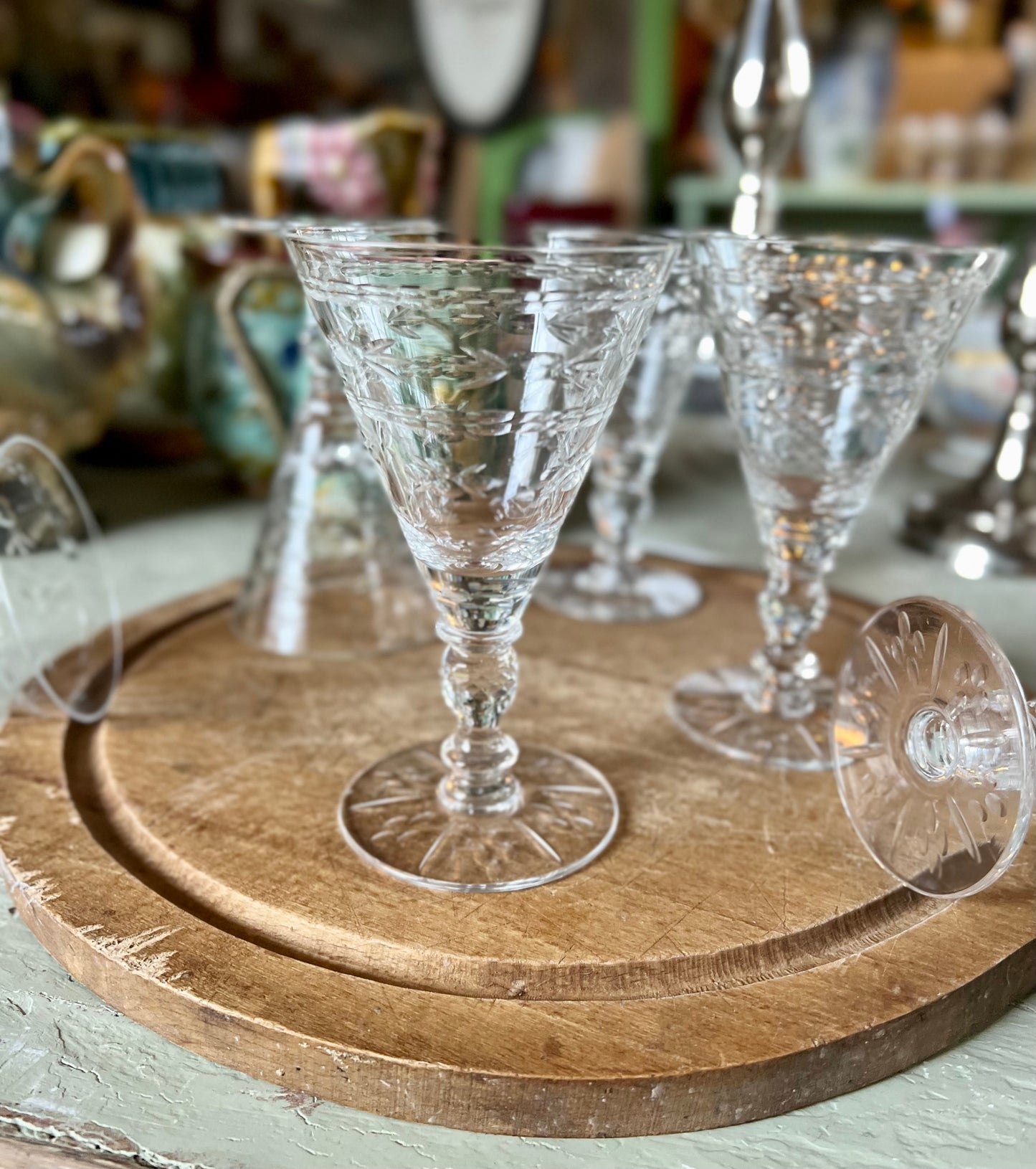 6 19th century wine glasses in cut crystal