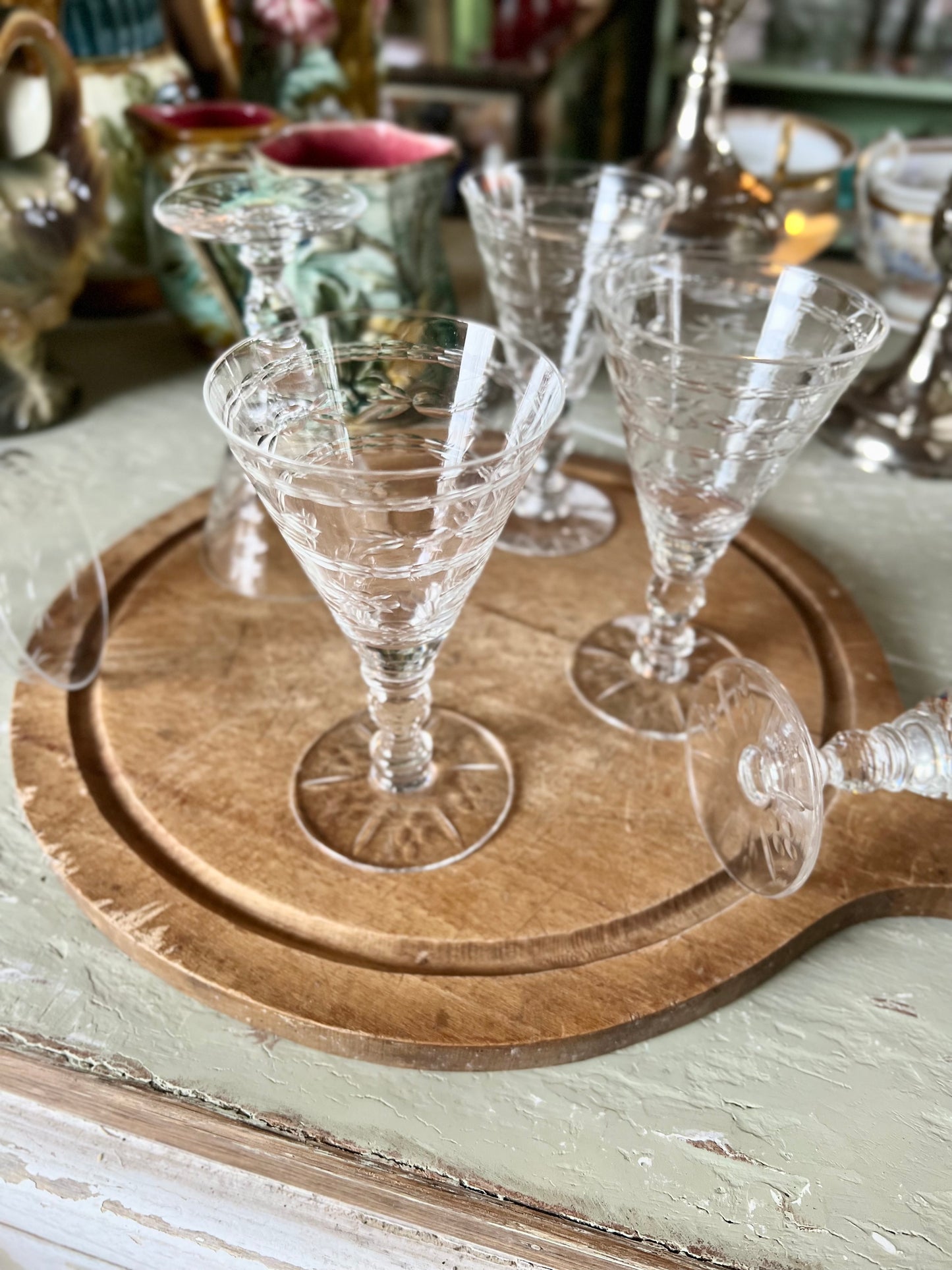 6 19th century wine glasses in cut crystal