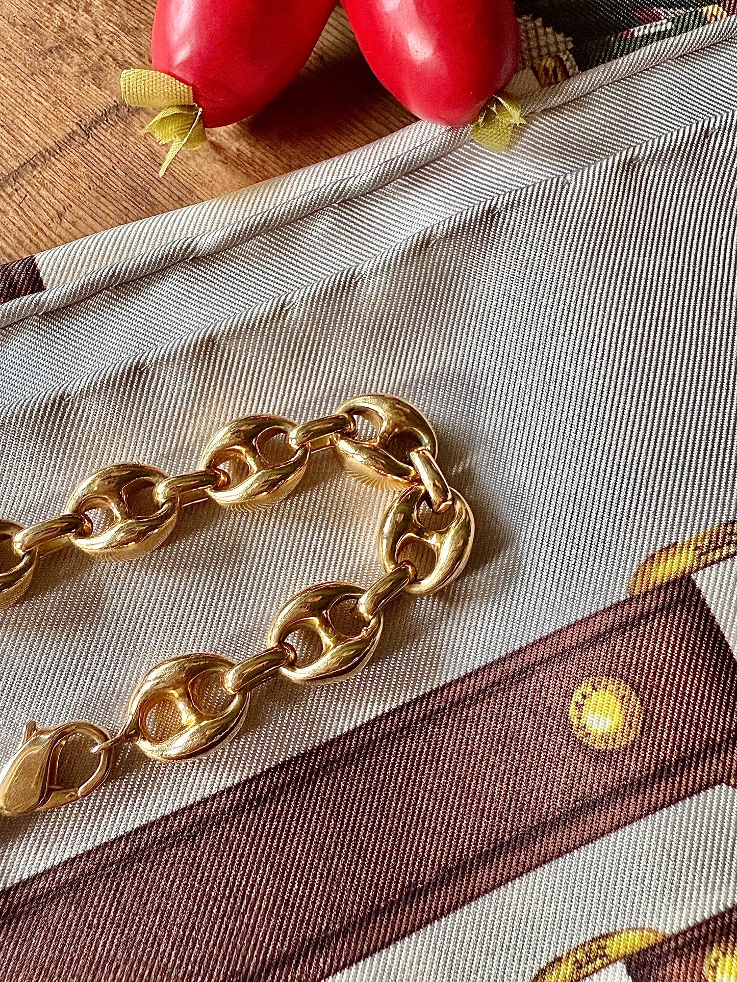 Bracelet plaqué or grains de café