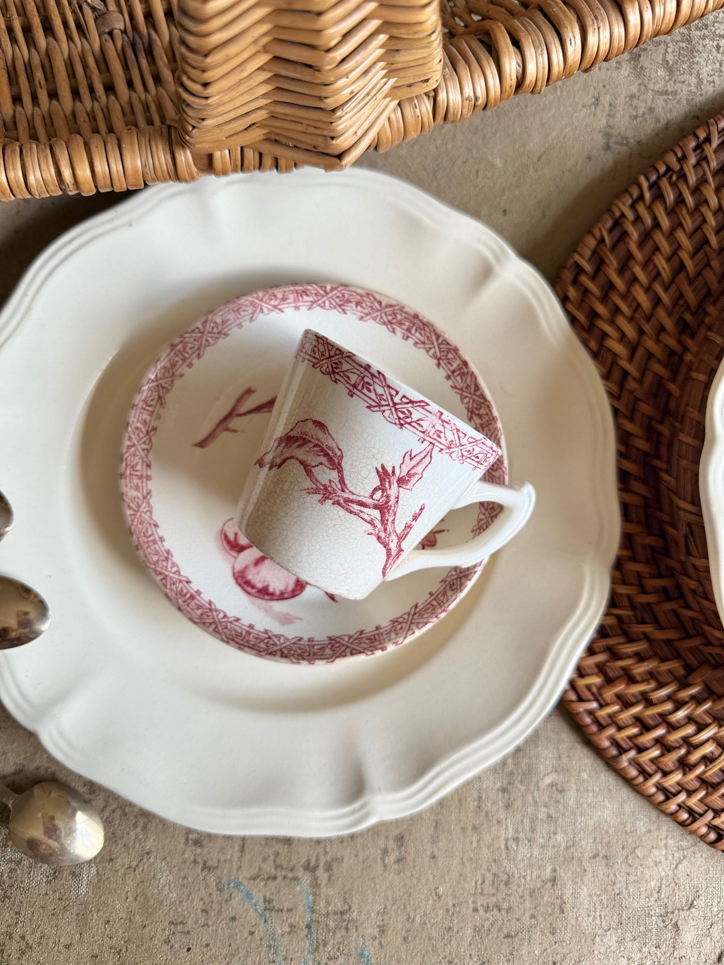Tasse et sous-tasse Choisy Le Roi, Terre de fer rose.