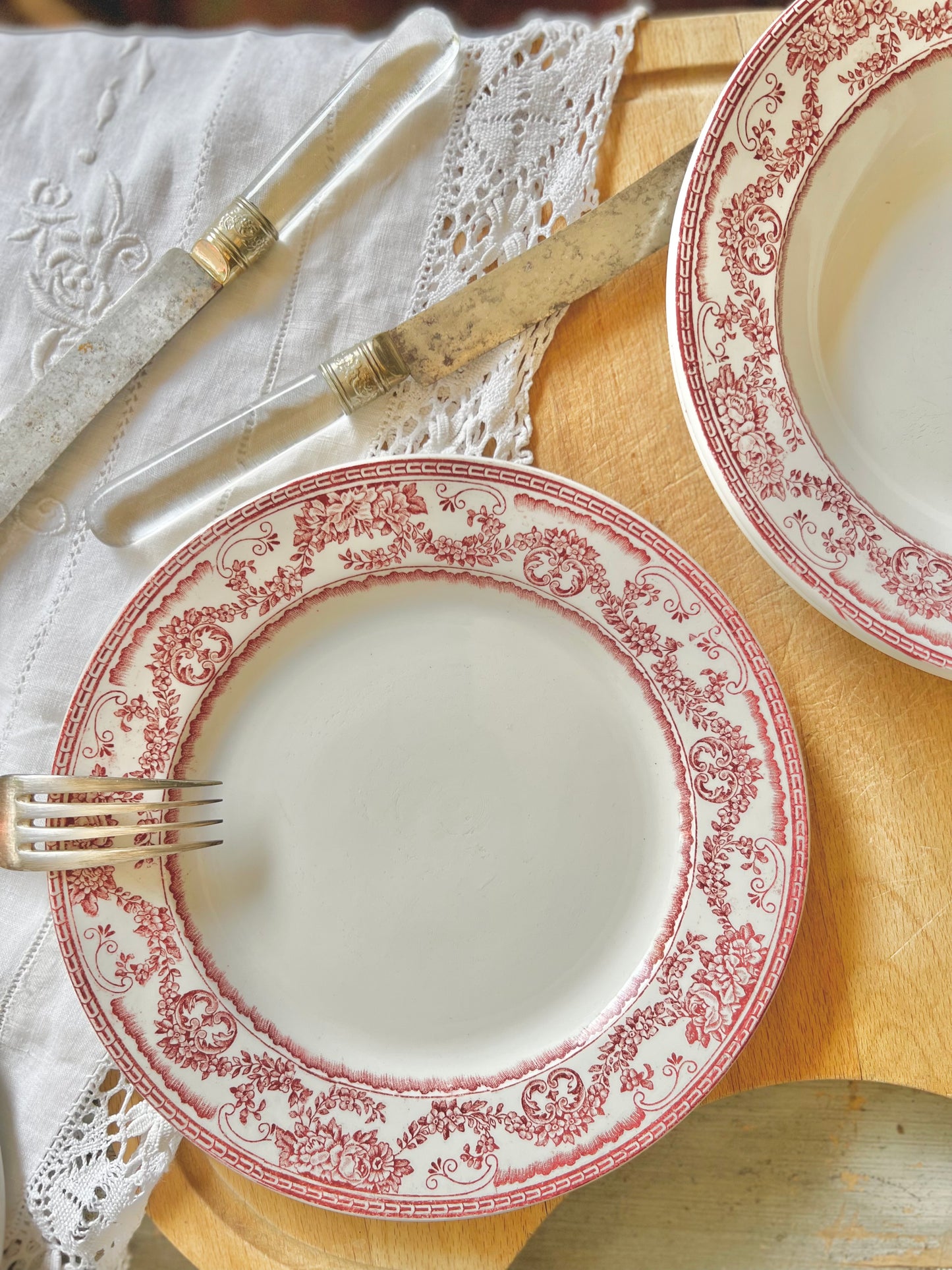 Assiettes creuses rose en terre de fer