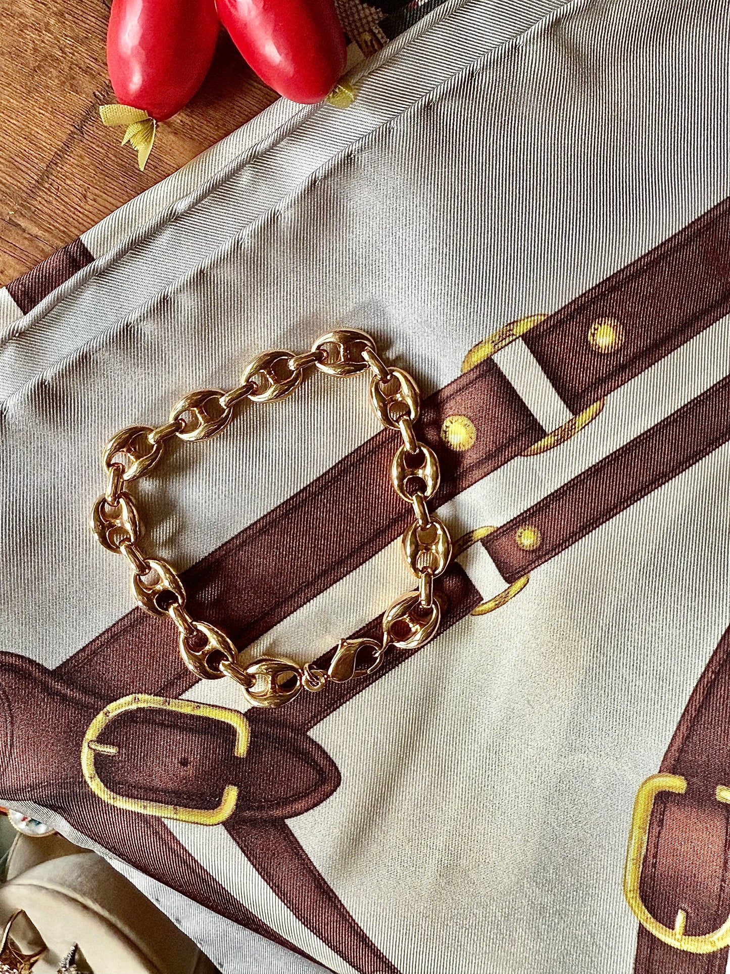 Bracelet plaqué or grains de café