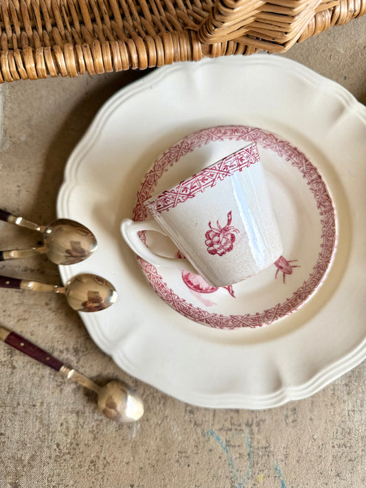 Tasse et sous-tasse Choisy Le Roi, Terre de fer rose.