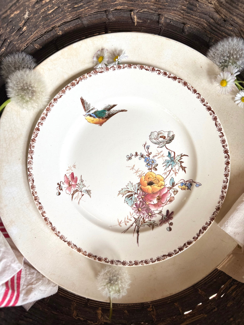 Assiette plate (N7) de Choisy Le Roi, polychrome en terre de fer