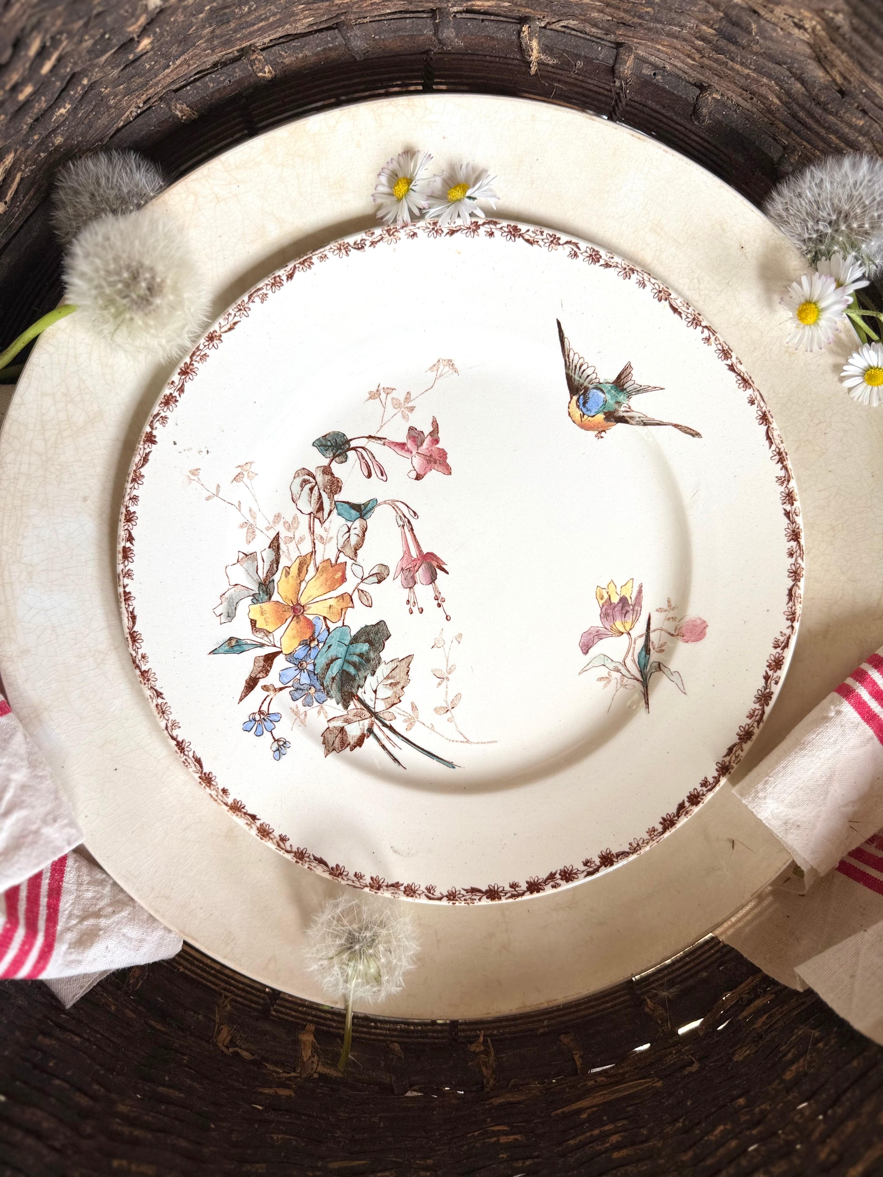 Assiette plate (N10) de Choisy Le Roi, polychrome en terre de fer