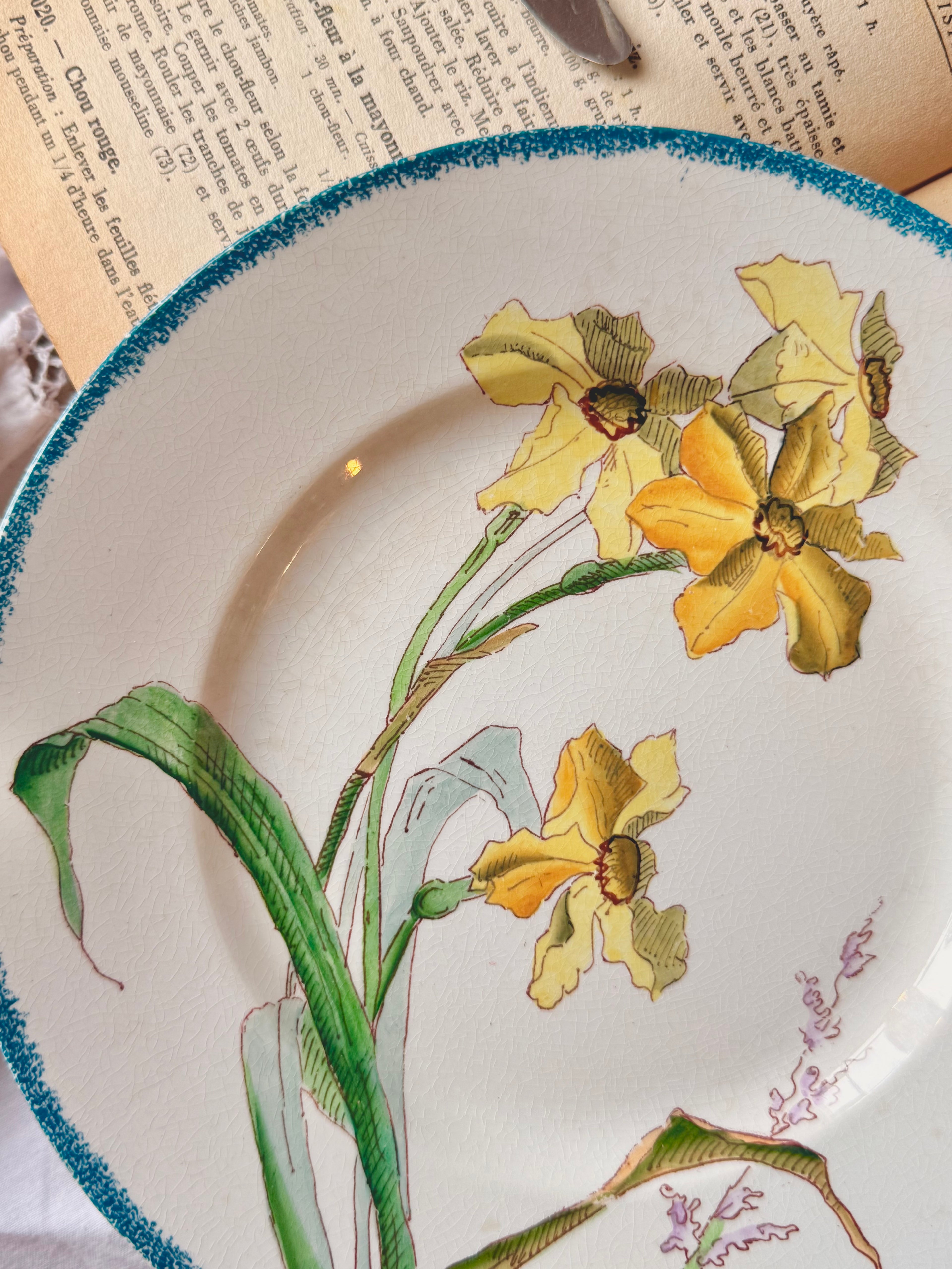 Assiette Sarreguemines narcisses « Bouquets » 1880-1890.