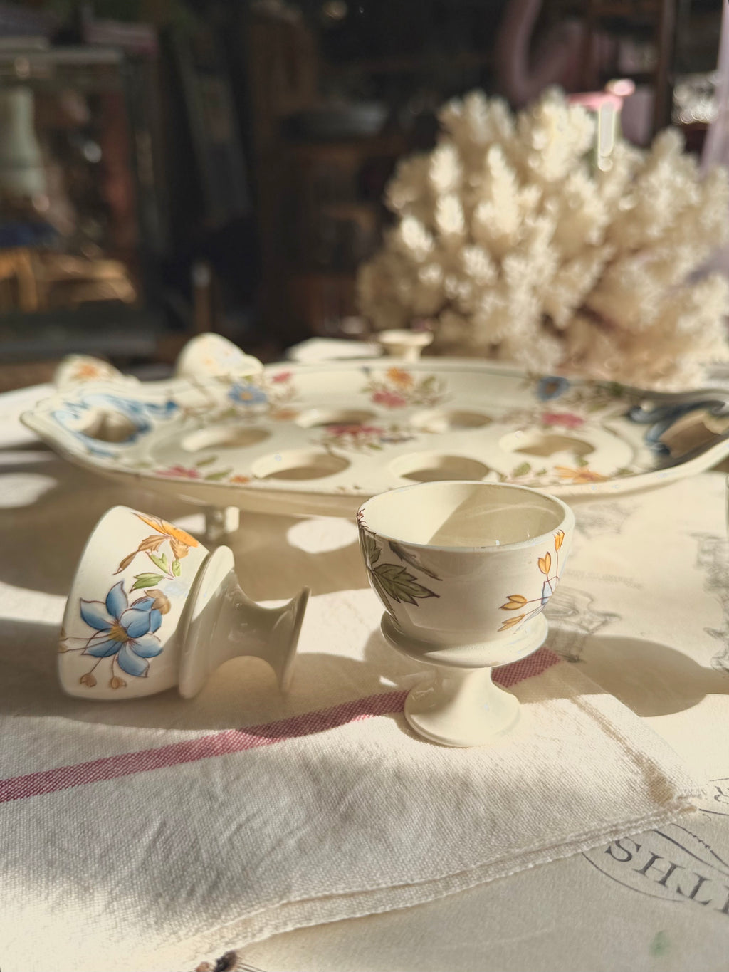 Serviteur à œufs en terre de fer de polychromie