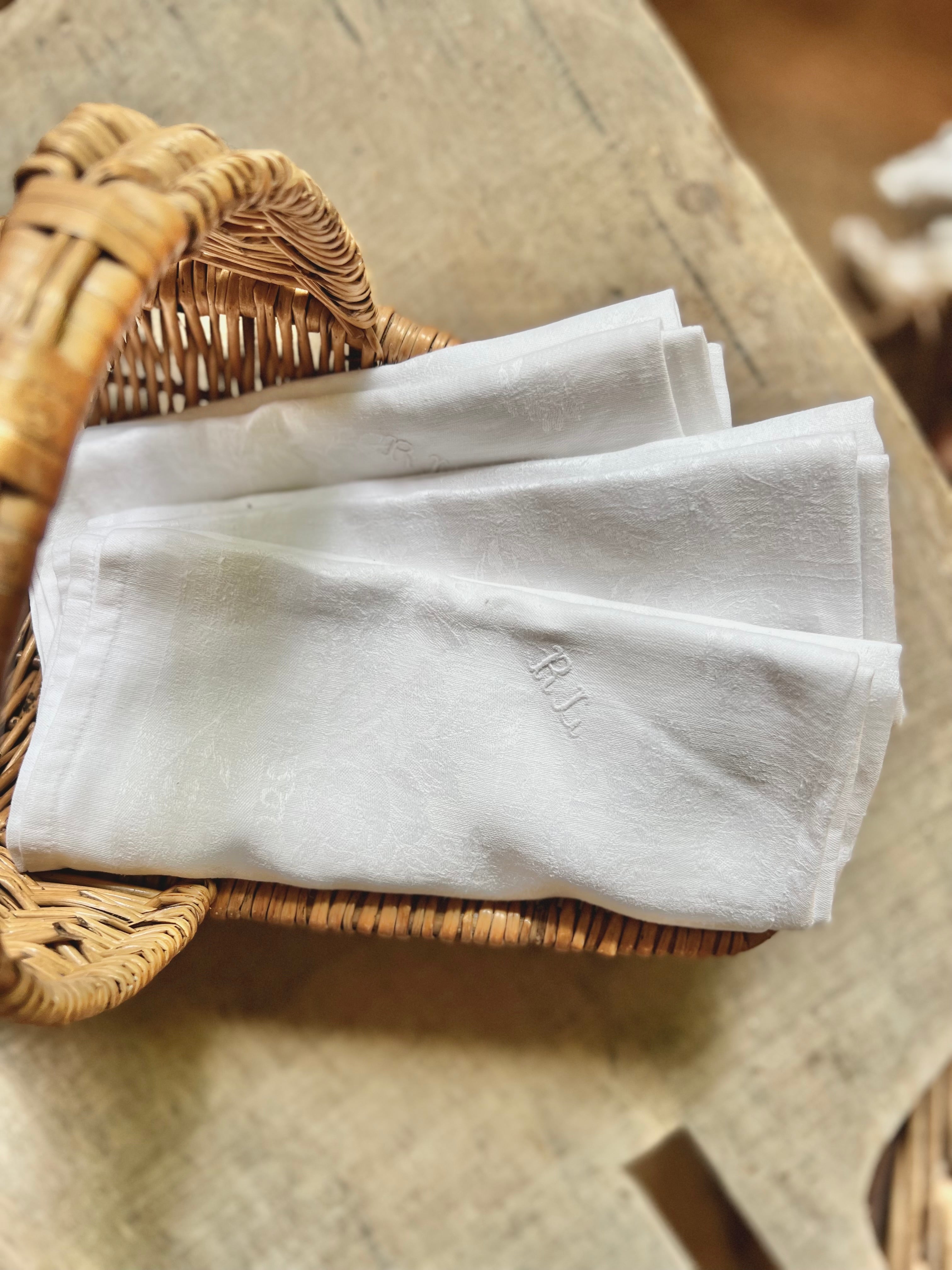 10 grandes serviettes damassées XIX ème - Le boudoir luxe de Solenn