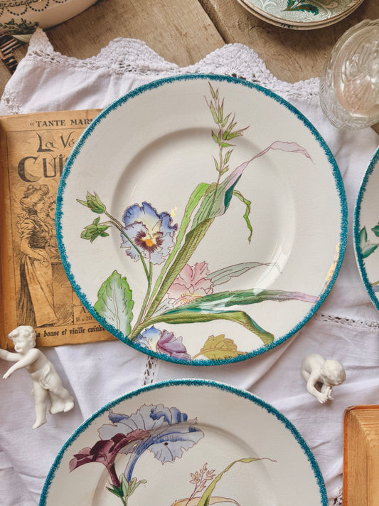 Assiette Sarreguemines pensées « Bouquets » 1880-1890.