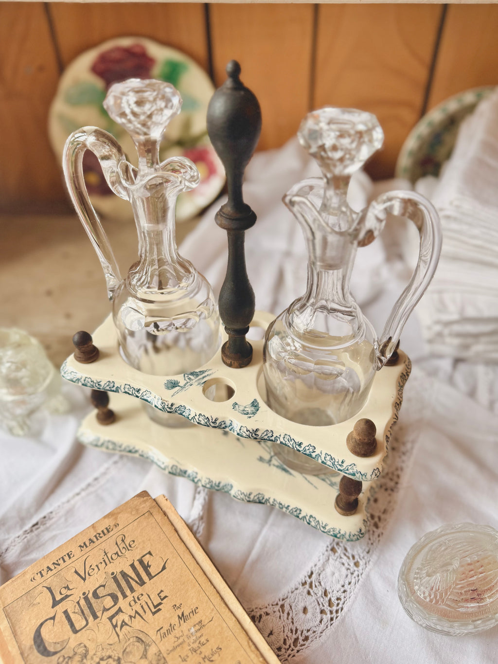 Serviteur Gien huile-vinaigre « Coqs »