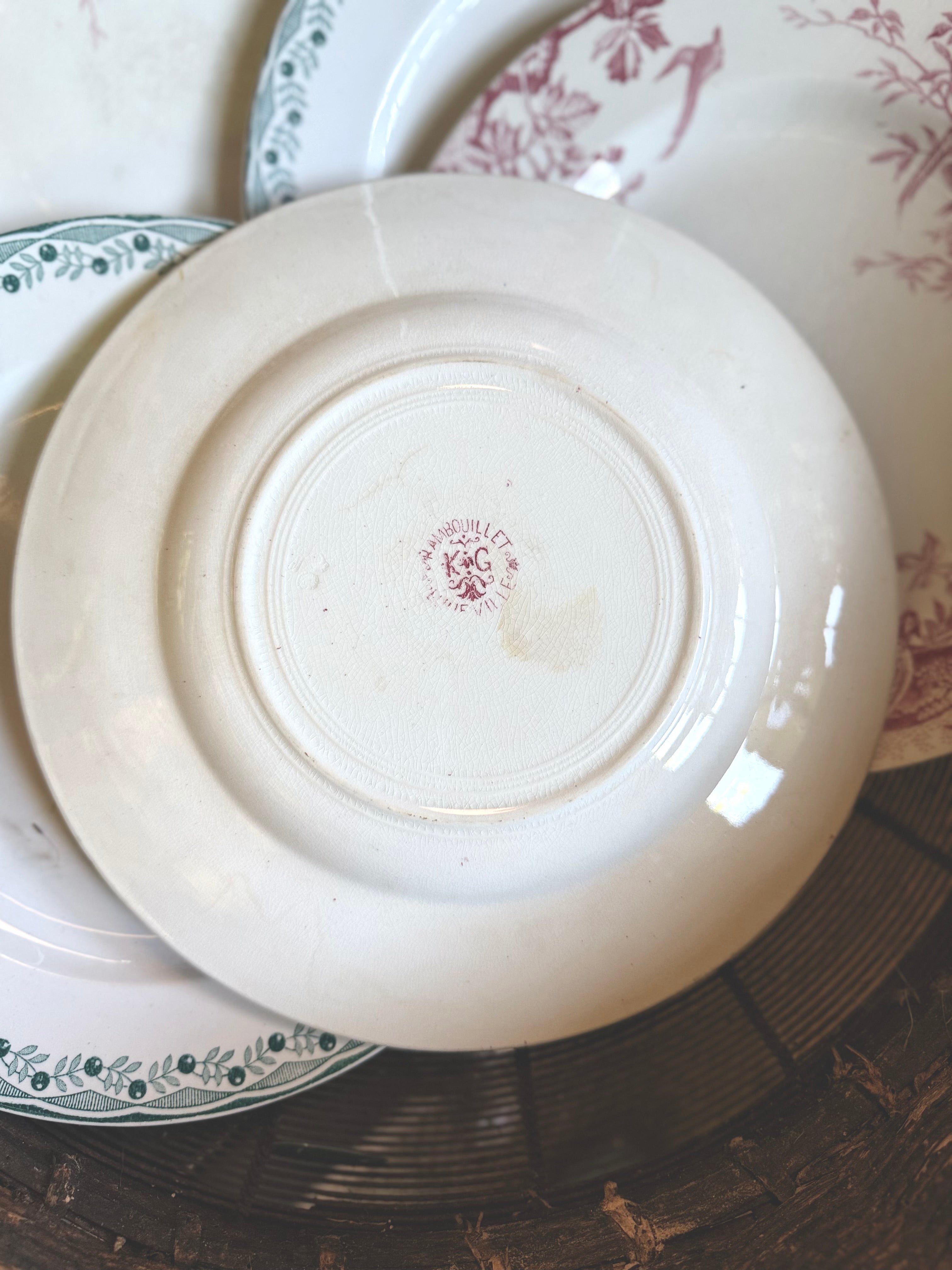 6 assiettes plates en terre de fer, luneville et Sarreguemines