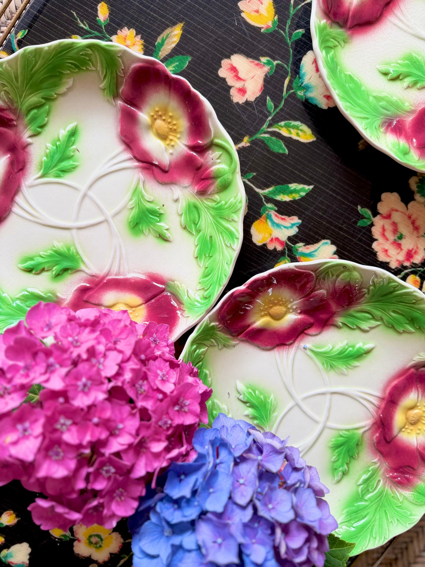 6 assiettes en barbotine art nouveau