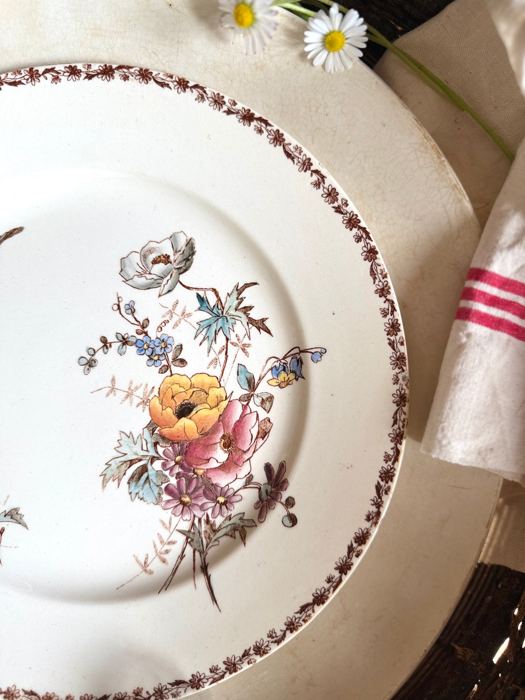 Assiette plate (N7) de Choisy Le Roi, polychrome en terre de fer