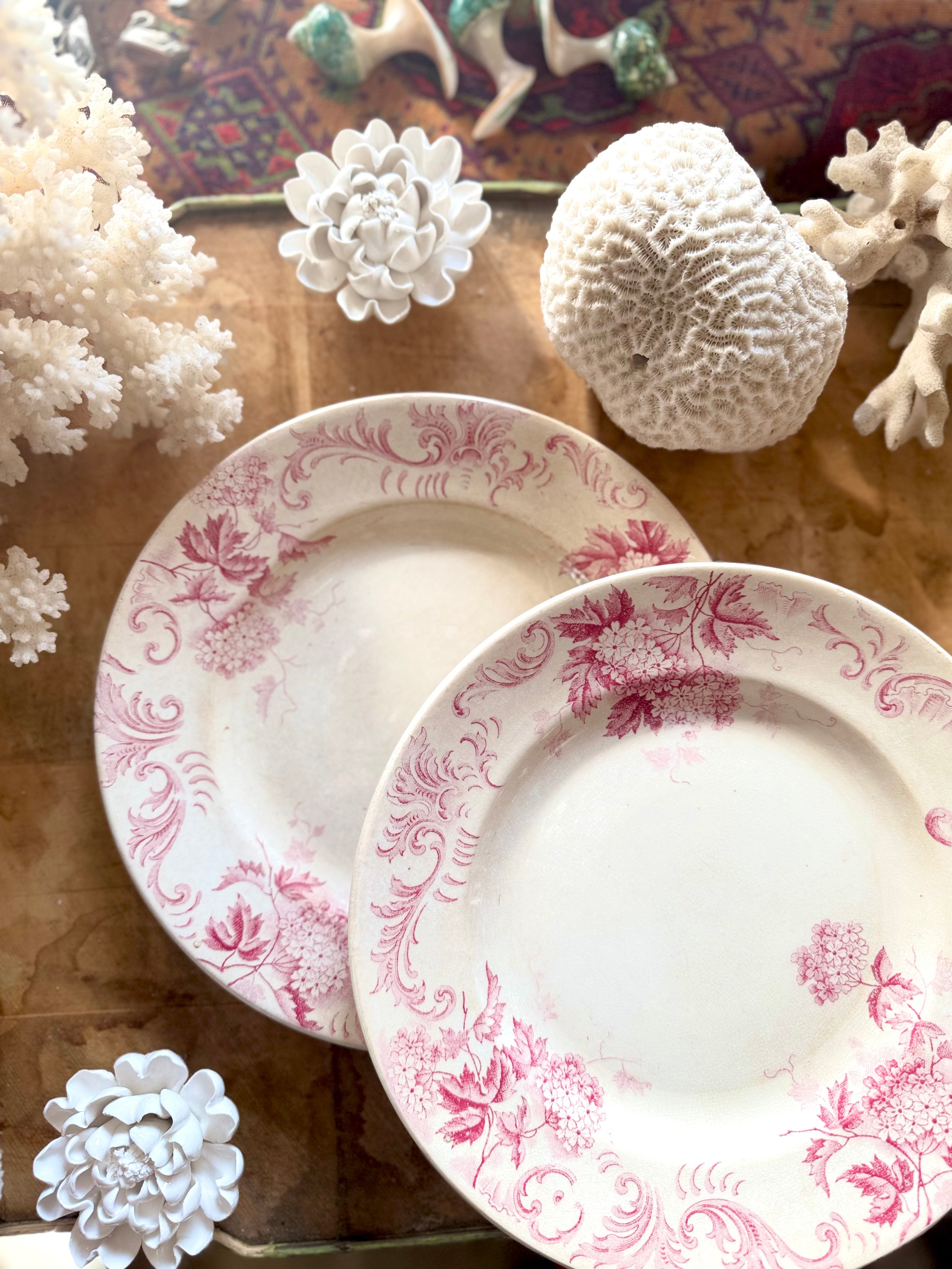 Assiettes plates terre de fer « boule de neige » de Saint Amand - Le boudoir luxe de Solenn