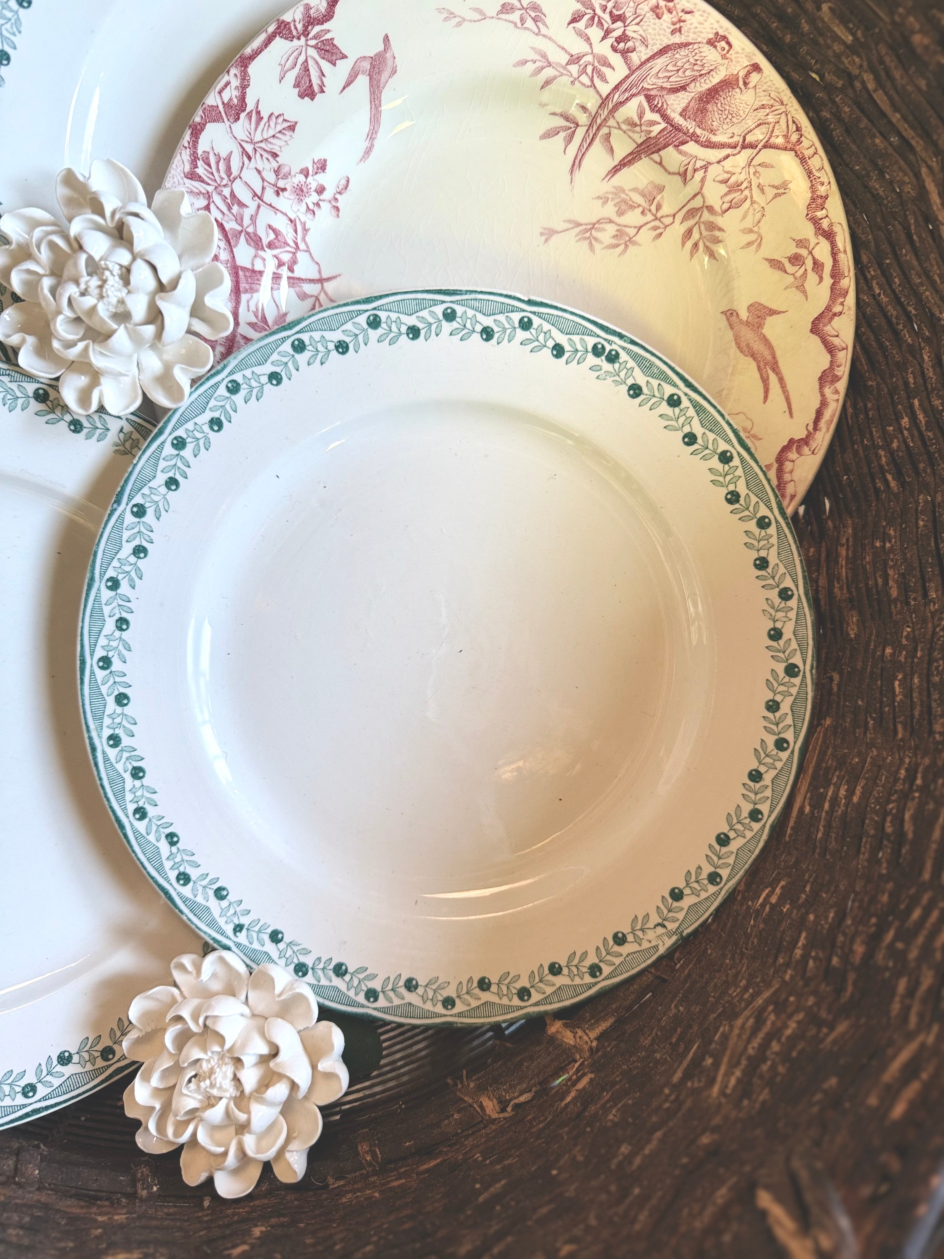 6 assiettes plates en terre de fer, luneville et Sarreguemines