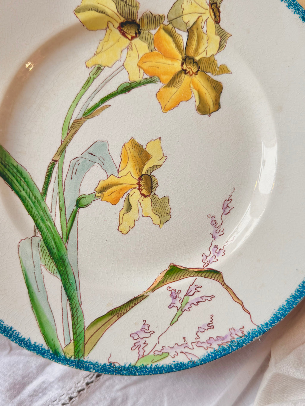 Assiette Sarreguemines narcisses « Bouquets » 1880-1890.