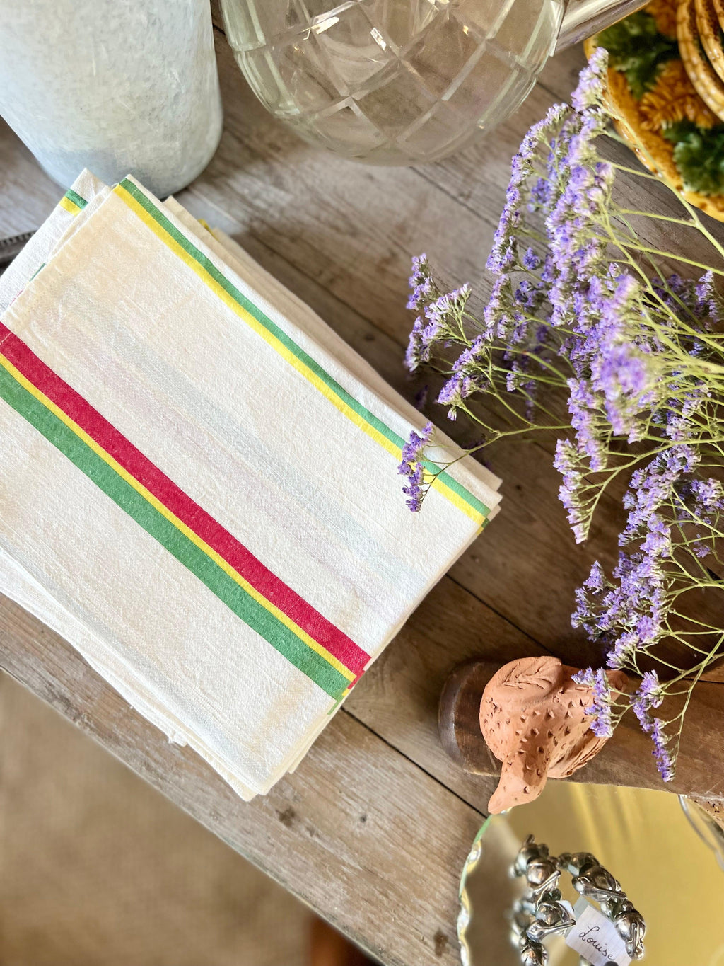 Torchons anciens. Lin et coton. Colorés! - Le boudoir luxe de Solenn